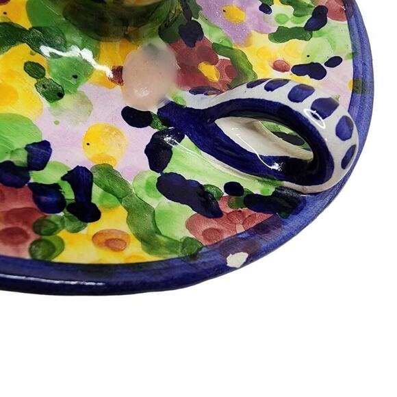 Home Accents Candle Holders, Portuguese Hand Painted Ceramic Candlestick Tray - Picture 6 of 8